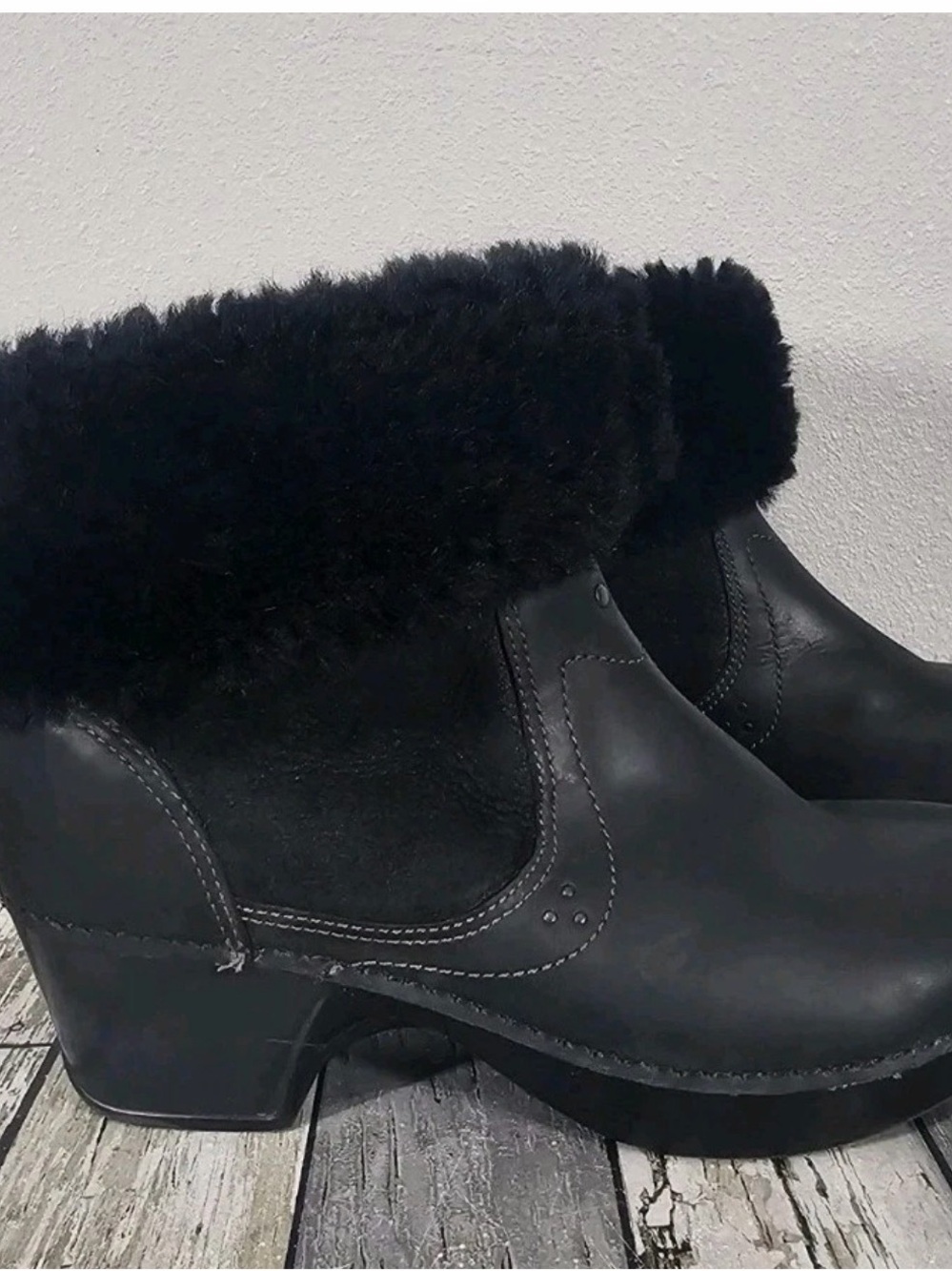 Dansko Shearling Harper Oiled Leather Sheep Skin Roll Down Boots Black Sz 41